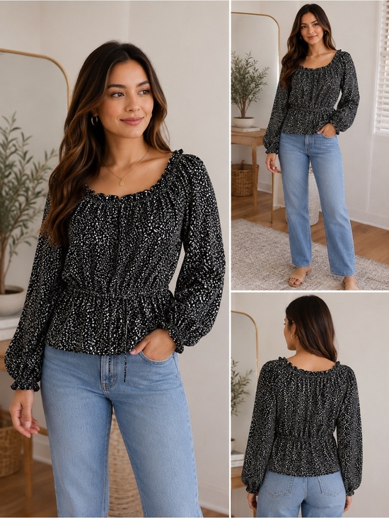Universal Thread Tops - Universal Thread Black & White Printed Peplum Blouse Size Medium NWT